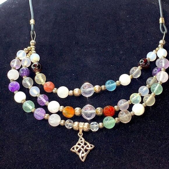 Natural Gemstone Polished Bead 3 Strand Necklace - Picture 1 of 4